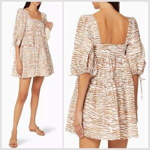 NWT PAPER LONDON MARTHA DRESS IN SPIRIT ANIMAL Mulber IN BEIGE Sz 12